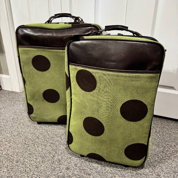 FUN VINTAGE HARTMANN TAPESTRY GREEN DOTS 23" AND 25" ROLLING LUGGAGE SET - Picture 1 of 10